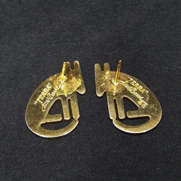 Laurel Burch "Terra" Coyote Post Earrings, Cloisonné Gold Plated, 1980s Vintage - Picture 6 of 10